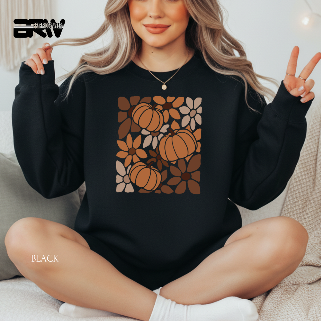 'Boho Floral Pumpkin' Fall Crewneck Sweatshirt