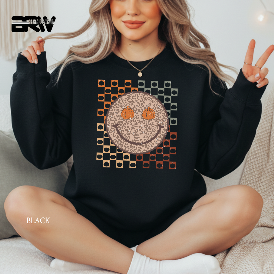 'Happy Face Pumpkin Eyes' Fall Crewneck Sweatshirt