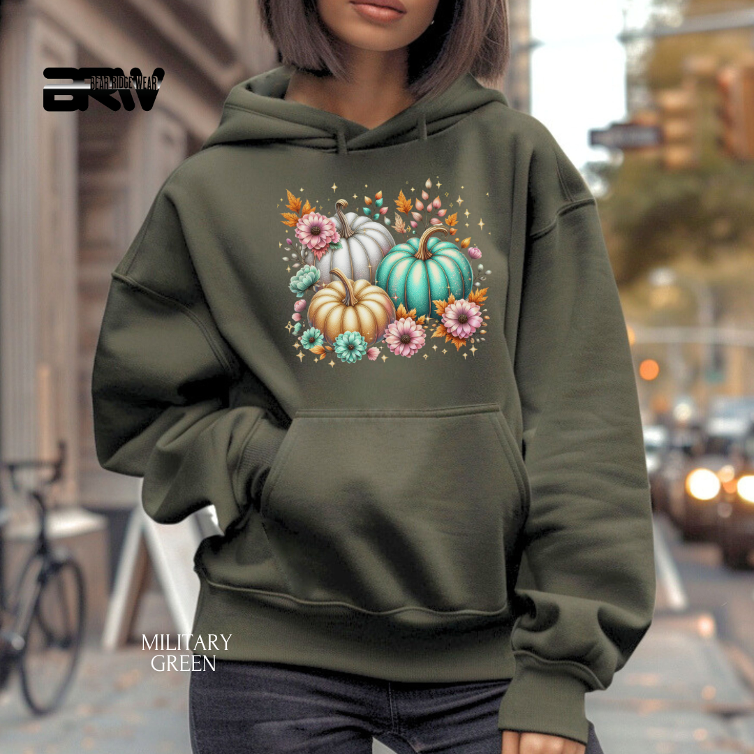 'Floral Shimmering Pumpkin' Fall Hoodies
