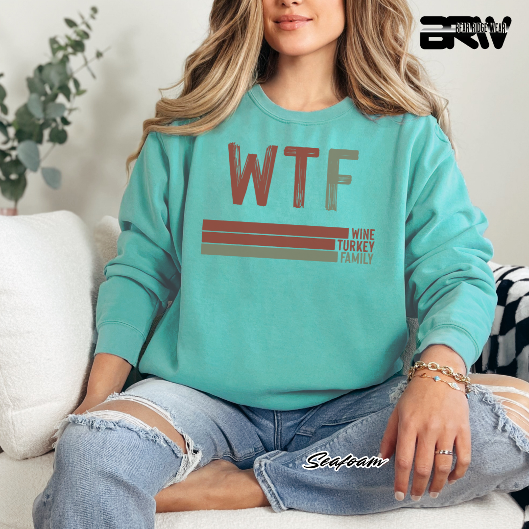 'WTF wine turkey family' Fall Long Sleeve Tee