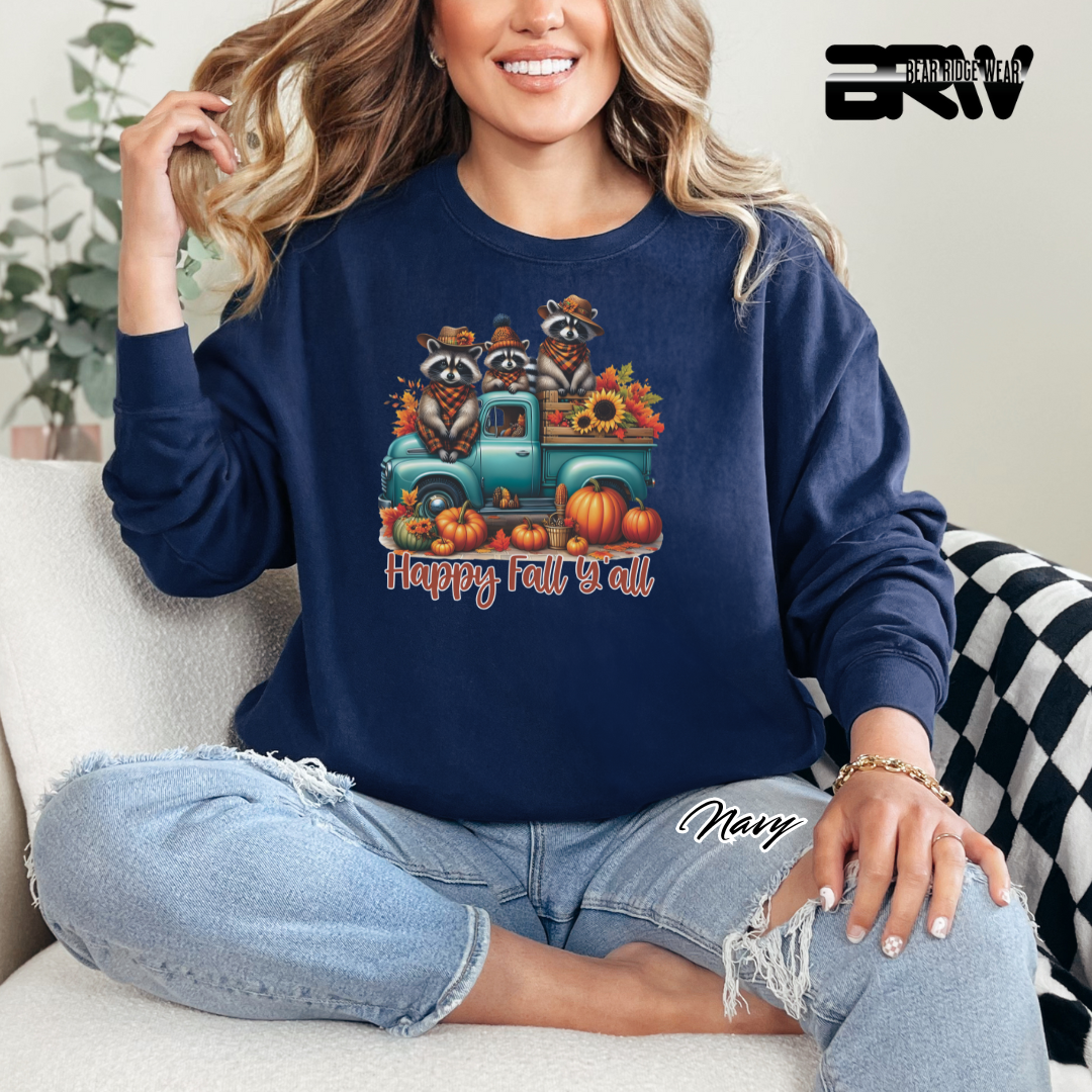 'Happy Fall Yall-Raccoons' Fall Long Sleeve Tee