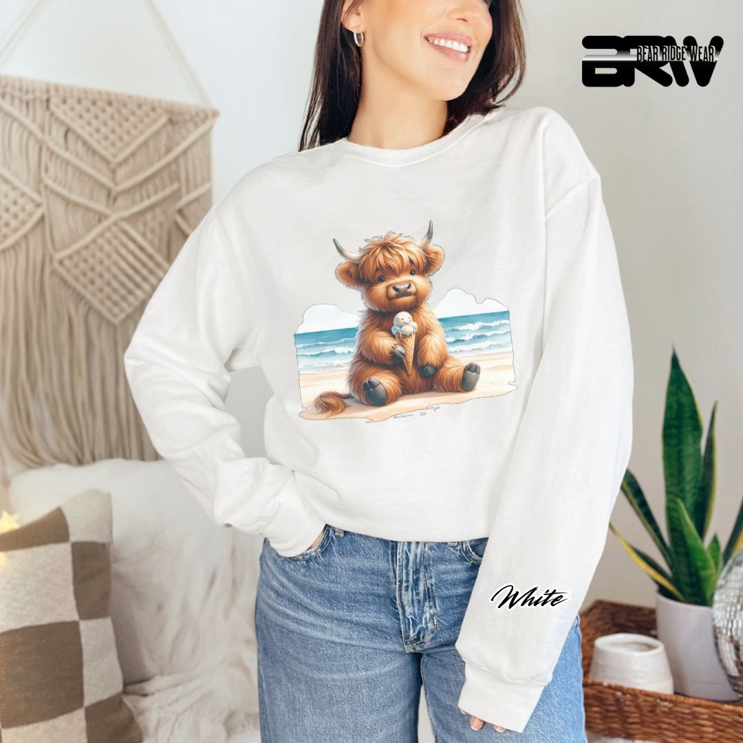 'Highland Cow-Beach-Ice Cream' Summer Long Sleeve Tee