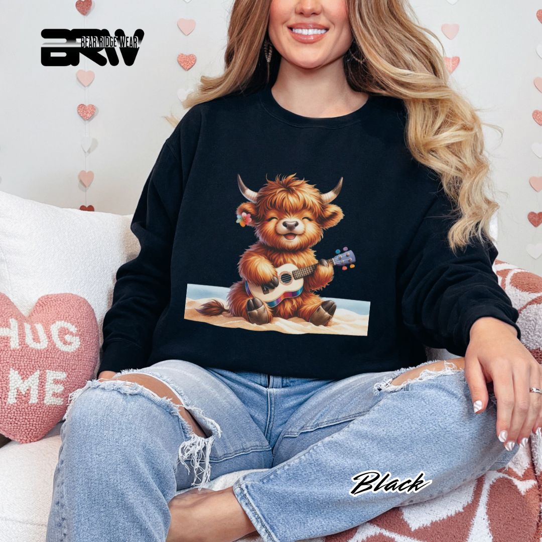 'Highland Cow-Beach-Guitar' Summer Long Sleeve Tee