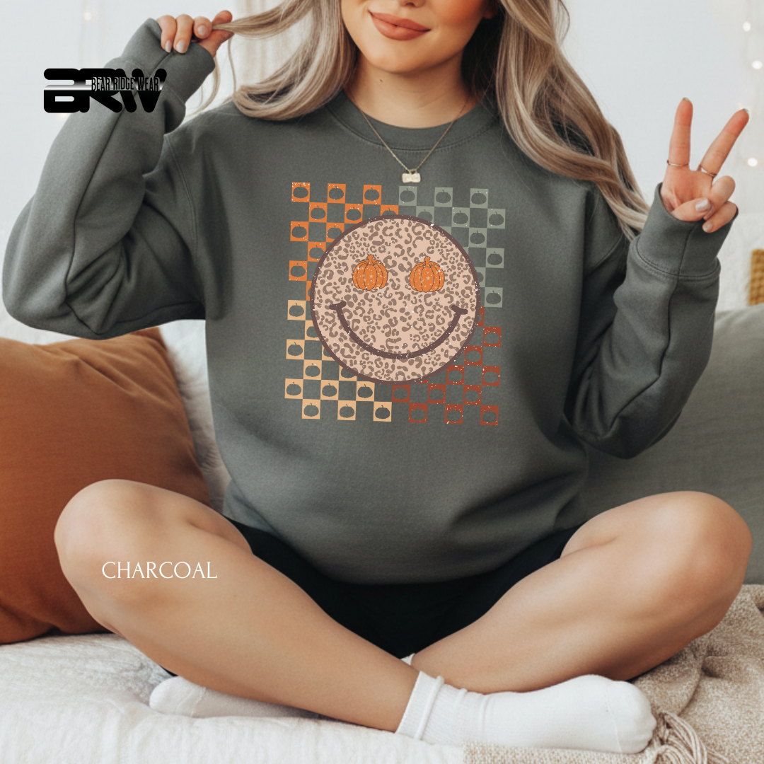 'Happy Face Pumpkin Eyes' Fall Crewneck Sweatshirt