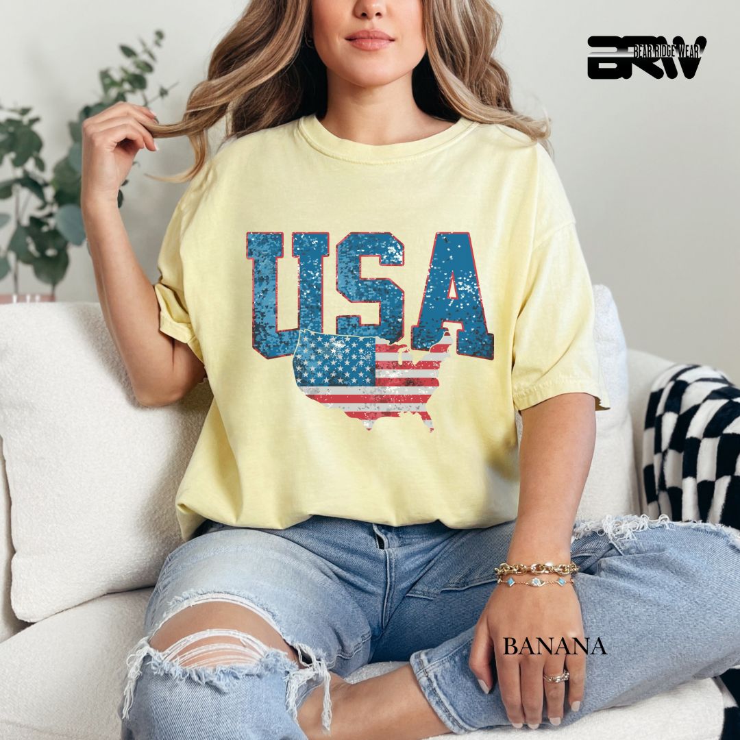 USA With Map- Patriotic Tee