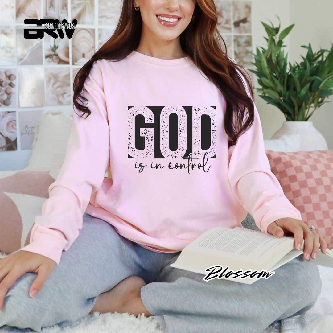 'God Is In Control' Black Faith Long-Sleeve Tee