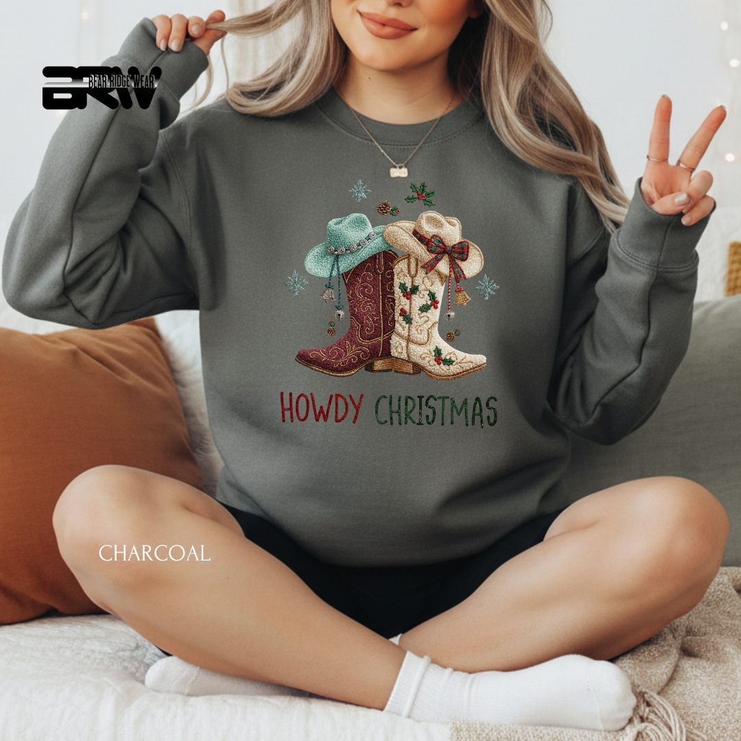 'Howdy Christmas Boots Yarn' Christmas Crewneck Sweatshirt