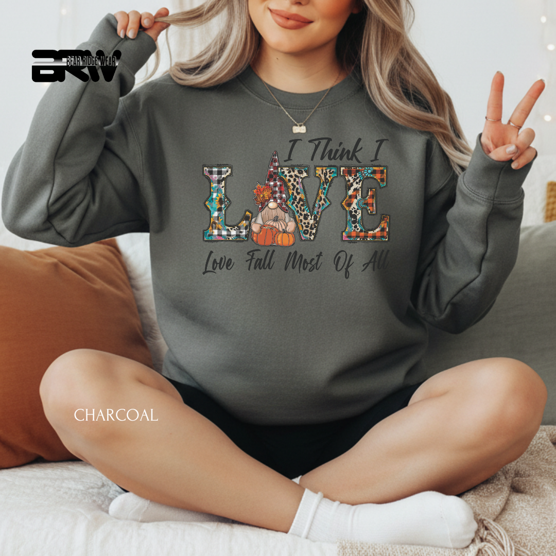 'Love Fall Most Of All-Gnome' Fall Crewneck Sweatshirt