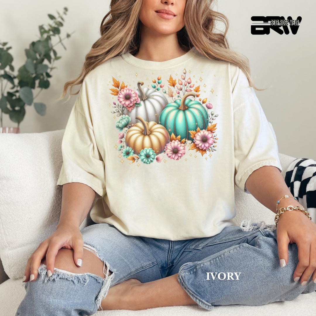 'Floral Shimmering Pumpkin' Fall Tee