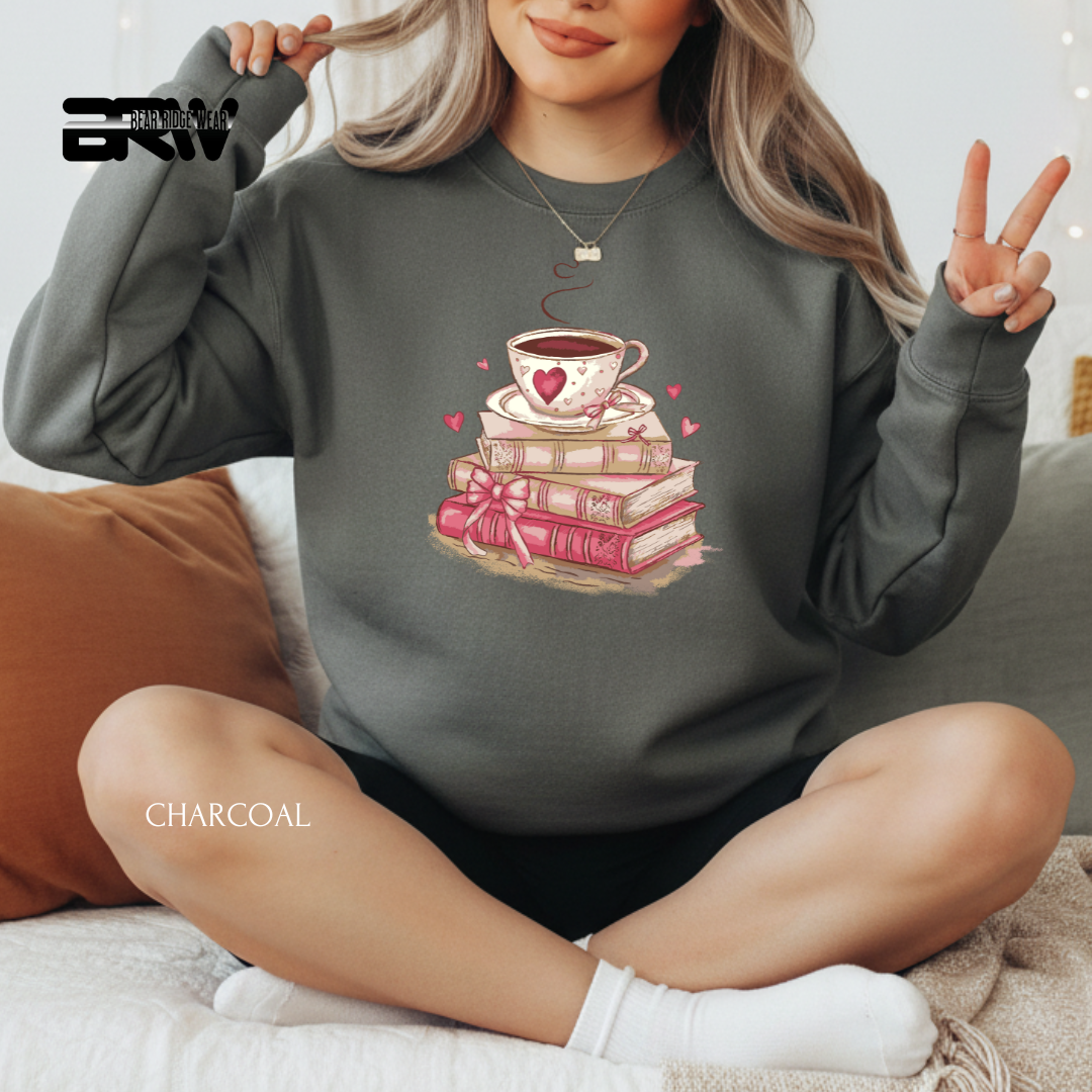 'Coffee & Books' Valentine's Crewneck Sweatshirt