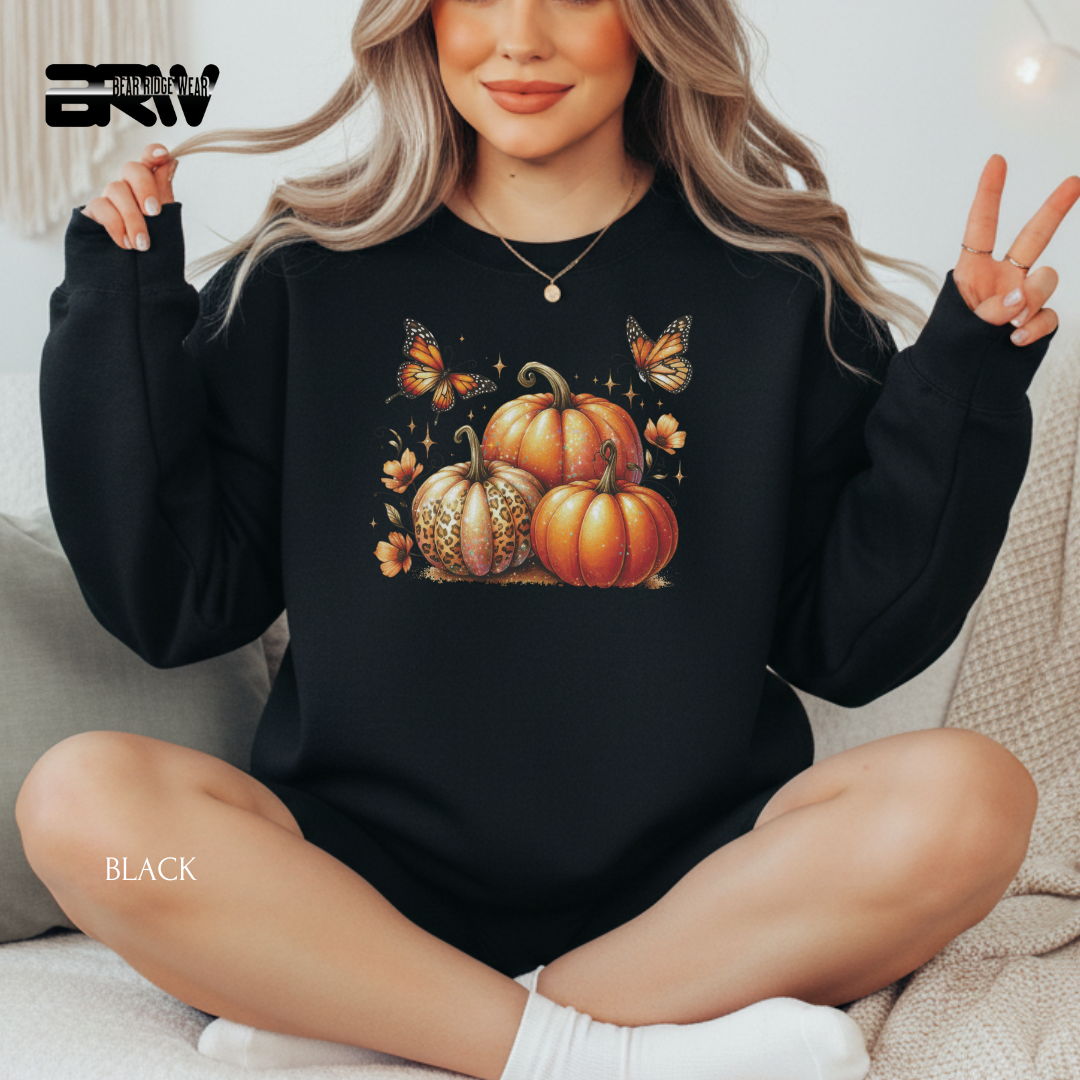 'Pumpkins And Butterflies' Fall Crewneck Sweatshirt