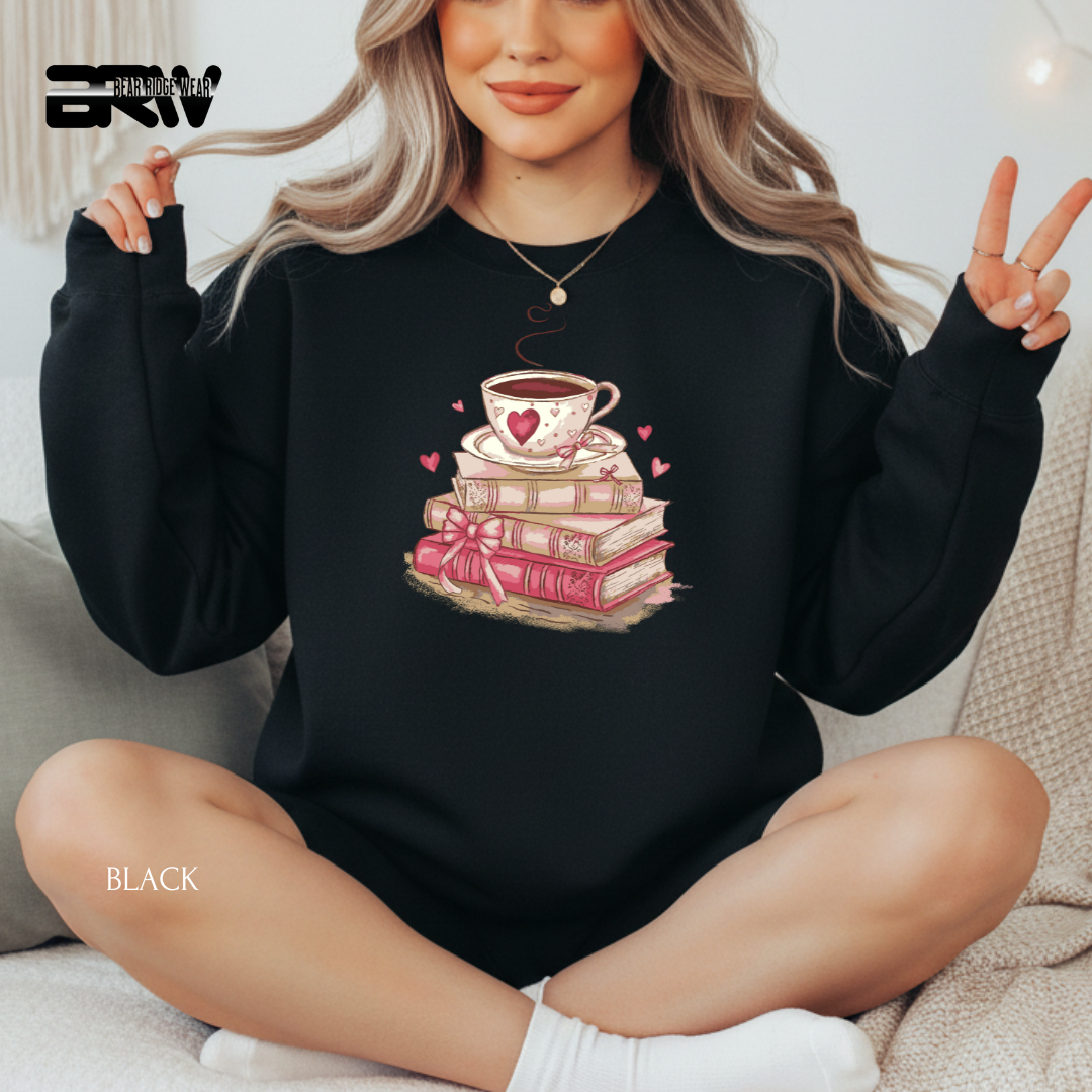 'Coffee & Books' Valentine's Crewneck Sweatshirt