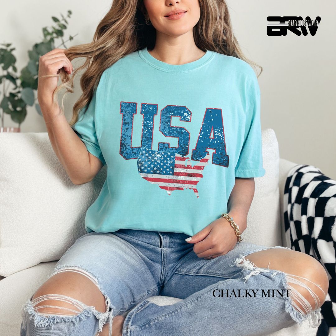 USA With Map- Patriotic Tee