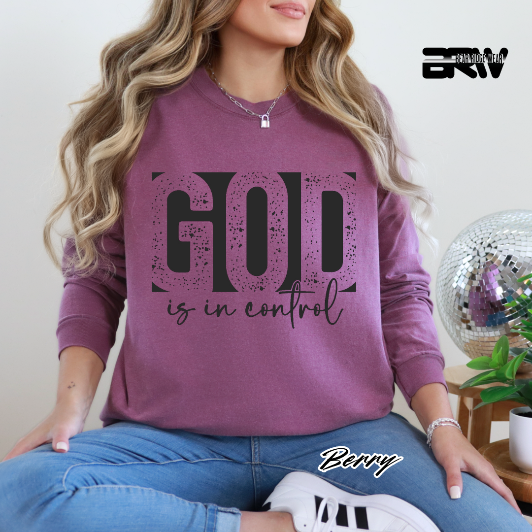'God Is In Control' Black Faith Long-Sleeve Tee