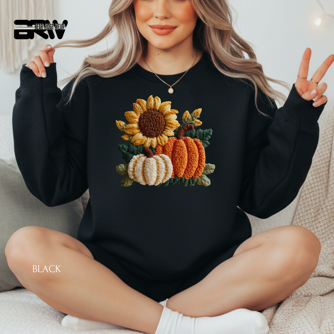 'Sunflower Pumpkin Yarn' Christmas Crewneck Sweatshirt