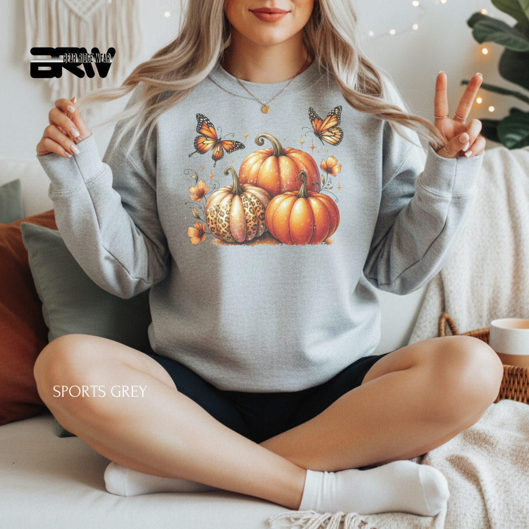 'Pumpkins And Butterflies' Fall Crewneck Sweatshirt
