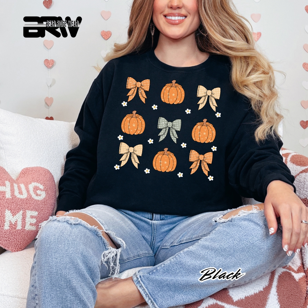 'Pumpkins and bows' Fall Long Sleeve Tee