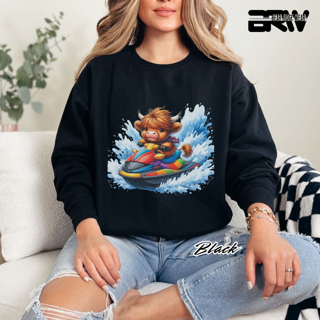 'Highland Cow-Ski Mobile' Summer Long Sleeve Tee