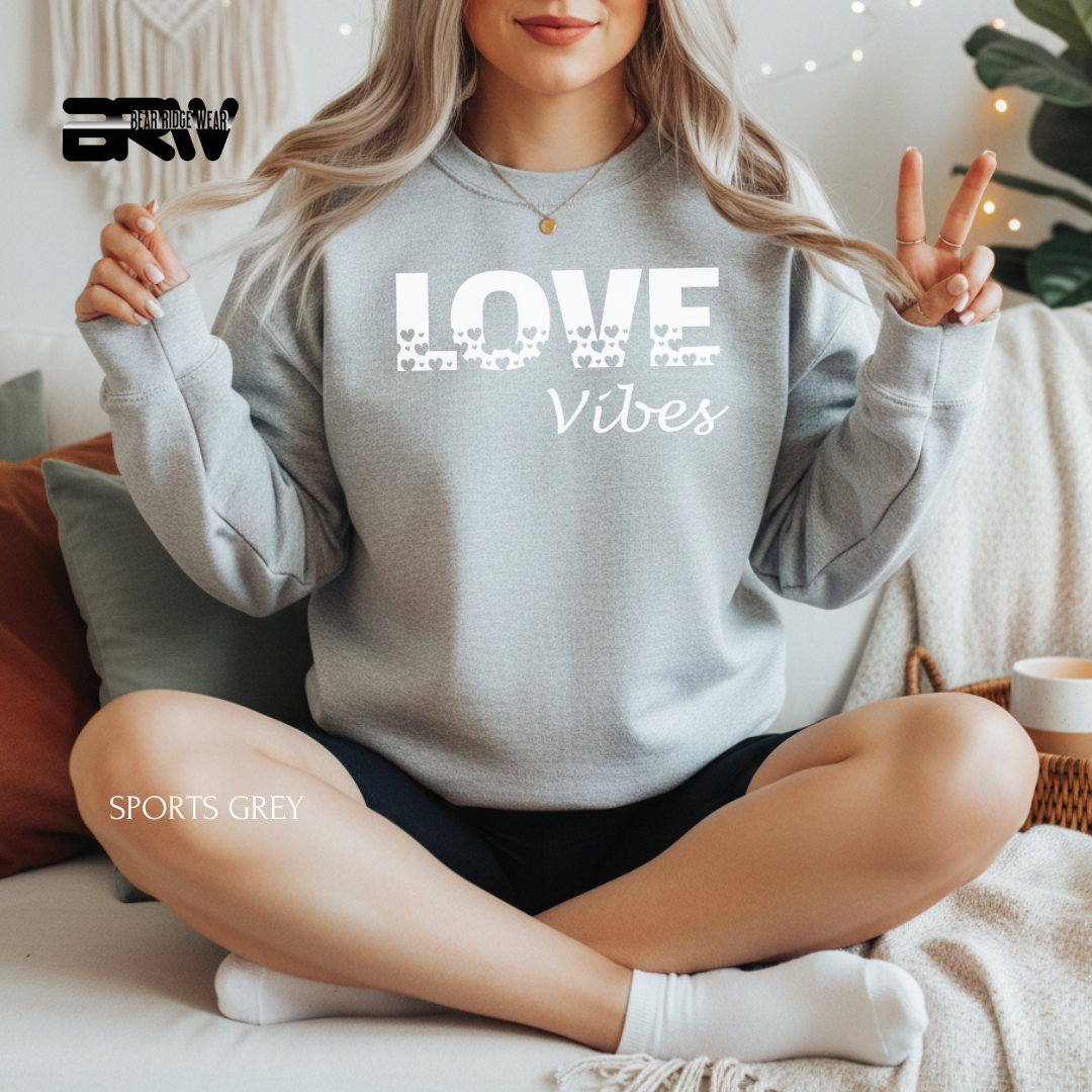 'Loves Vibes-White' Valentine's Crewneck Sweatshirt