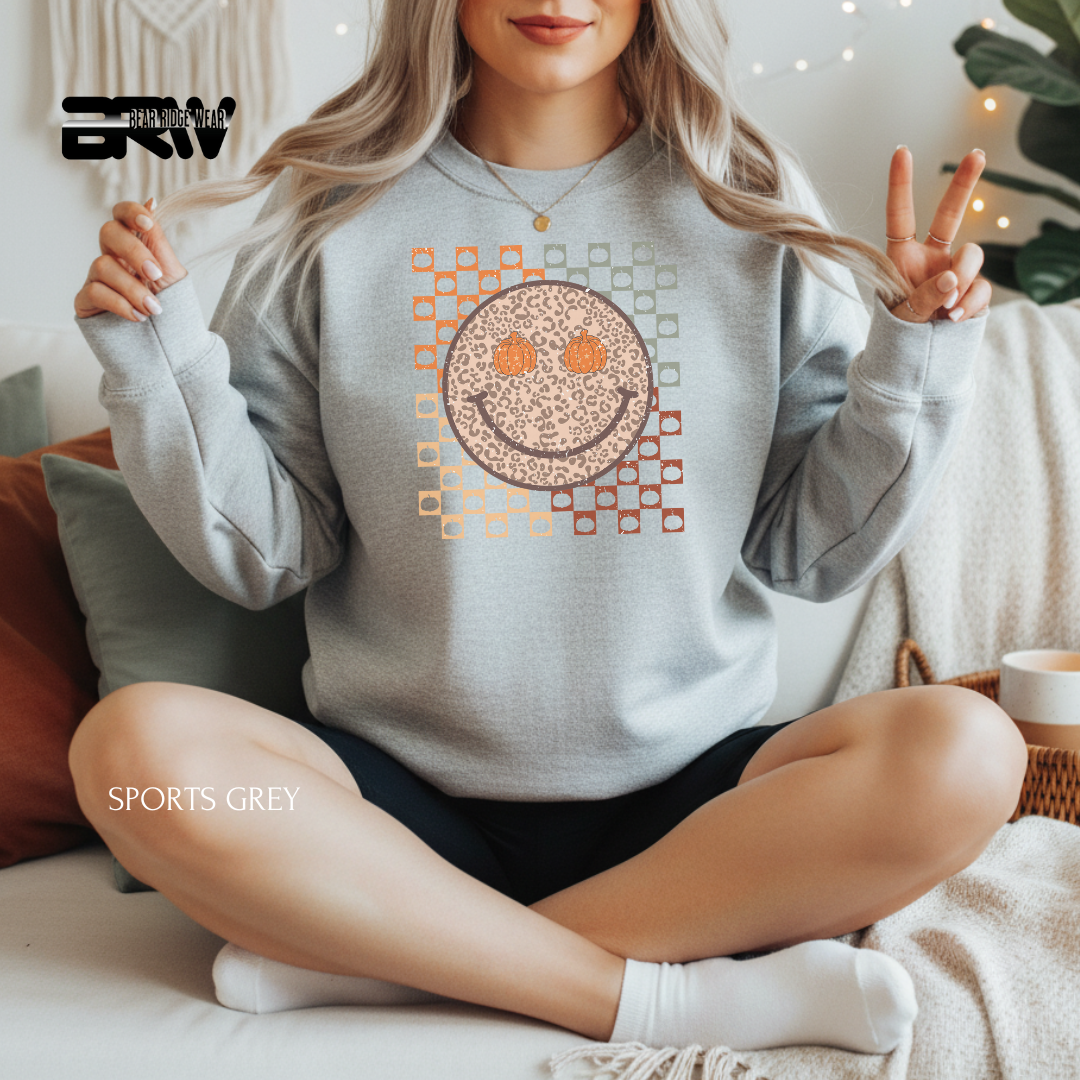 'Happy Face Pumpkin Eyes' Fall Crewneck Sweatshirt