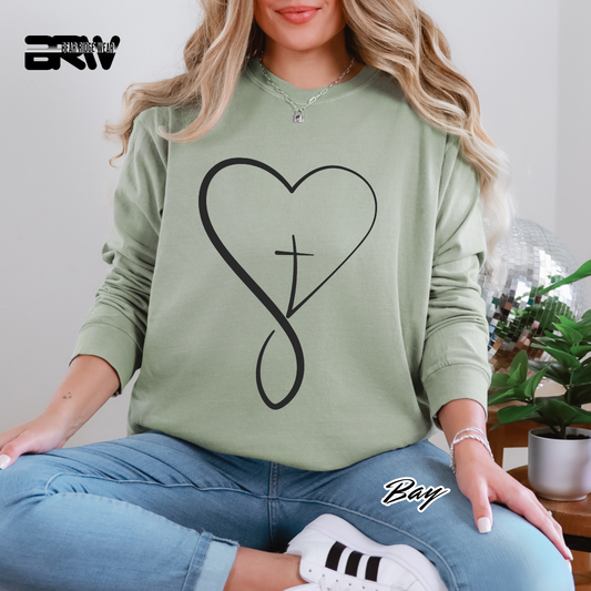 'Infinity Heart With Cross Inside' Black Faith Long-Sleeve Tee