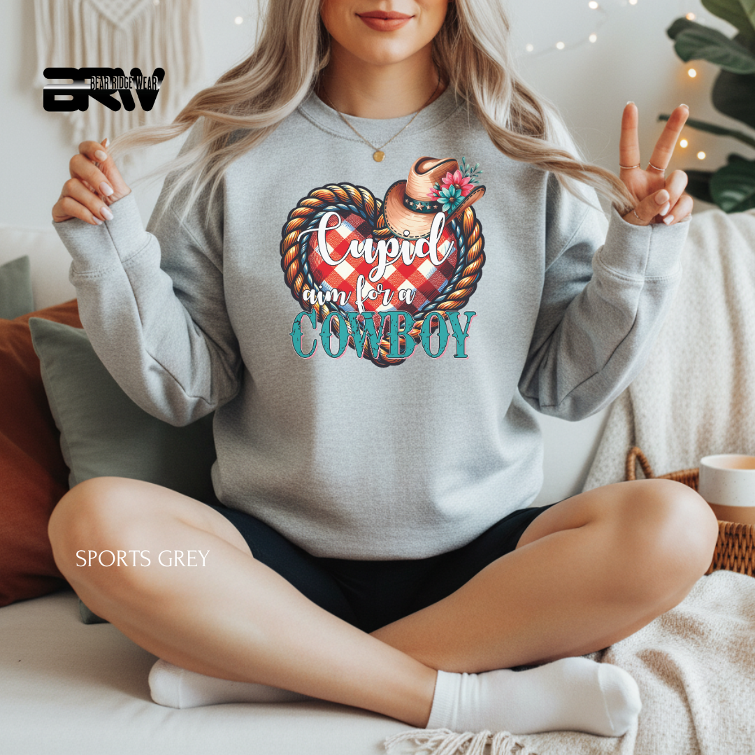 'Cupid Aim For A Cowboy' Valentine's Crewneck Sweatshirt