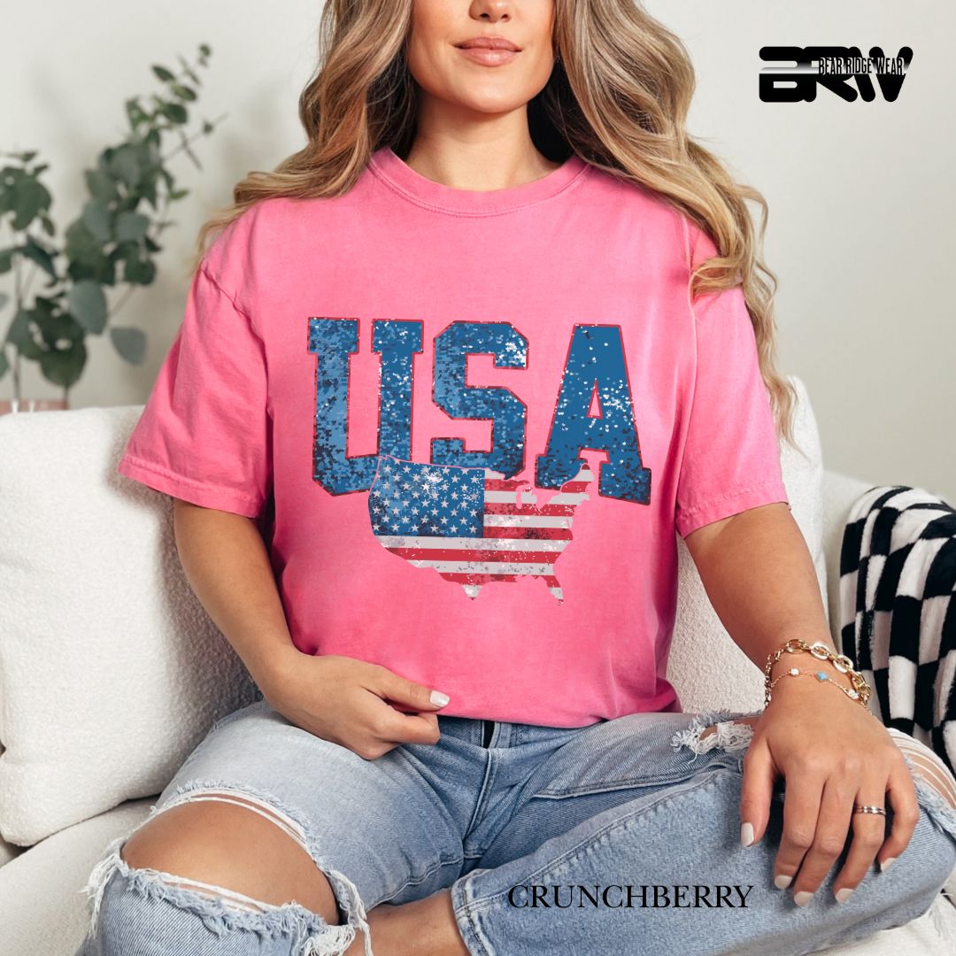 USA With Map- Patriotic Tee
