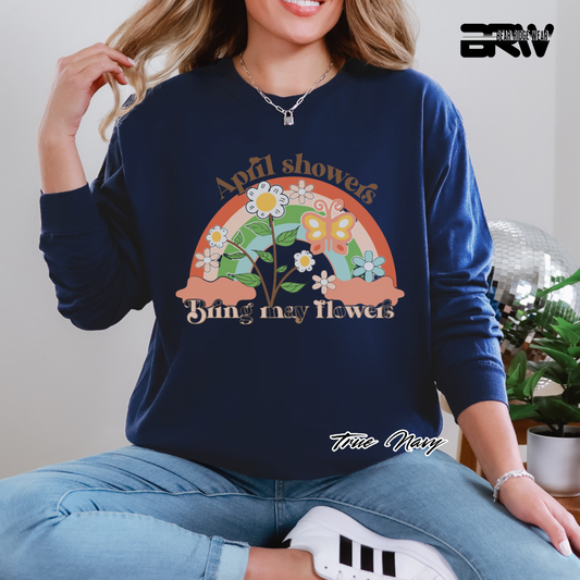 'April Showers, Bring may Flowers' Long Sleeve Tee