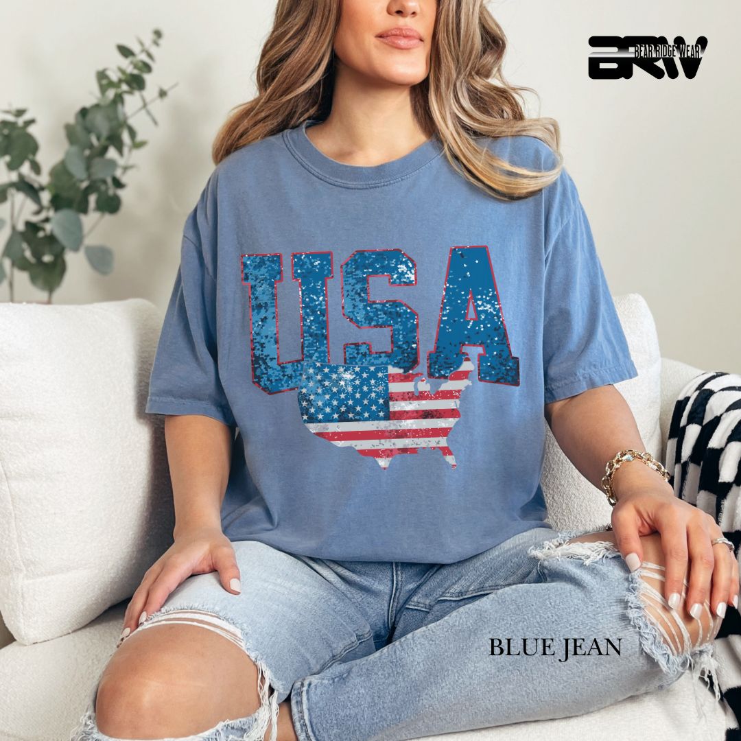 USA With Map- Patriotic Tee