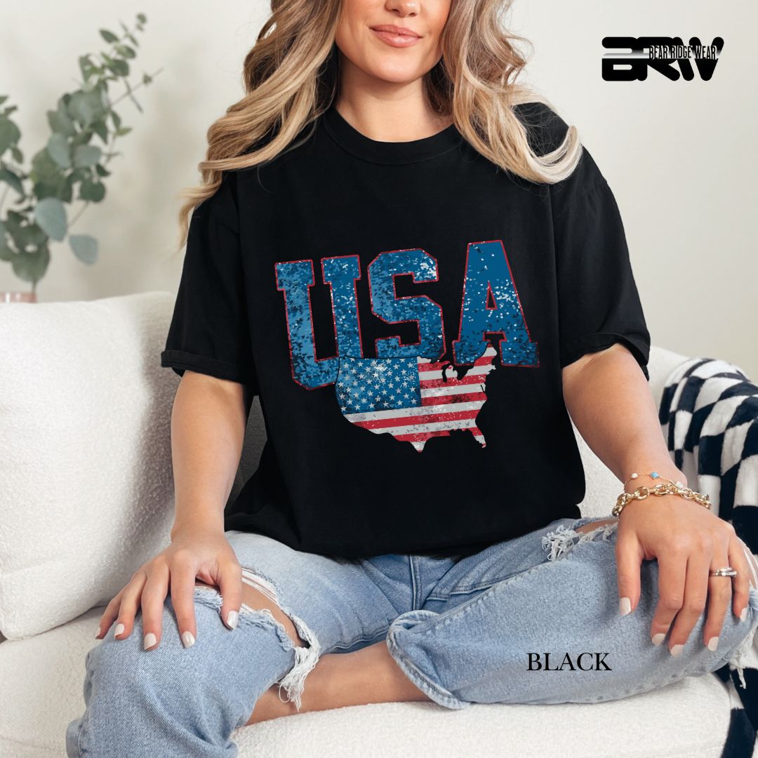 USA With Map- Patriotic Tee