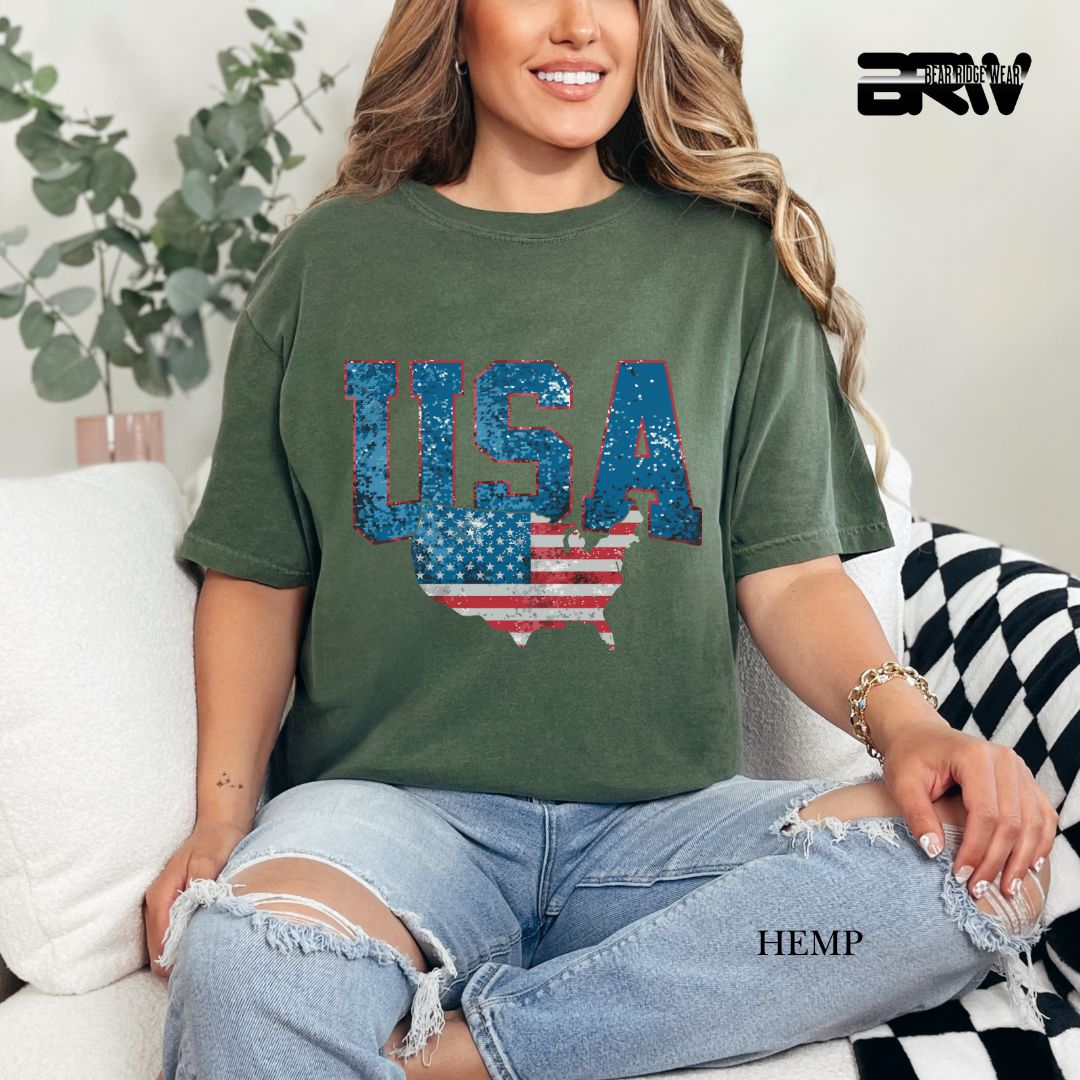 USA With Map- Patriotic Tee