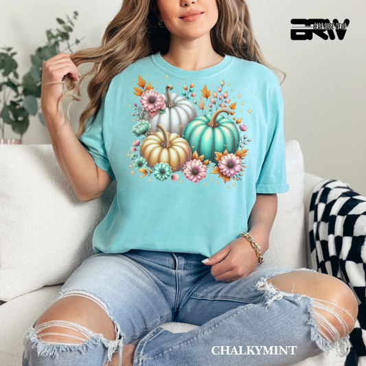 'Floral Shimmering Pumpkin' Fall Tee