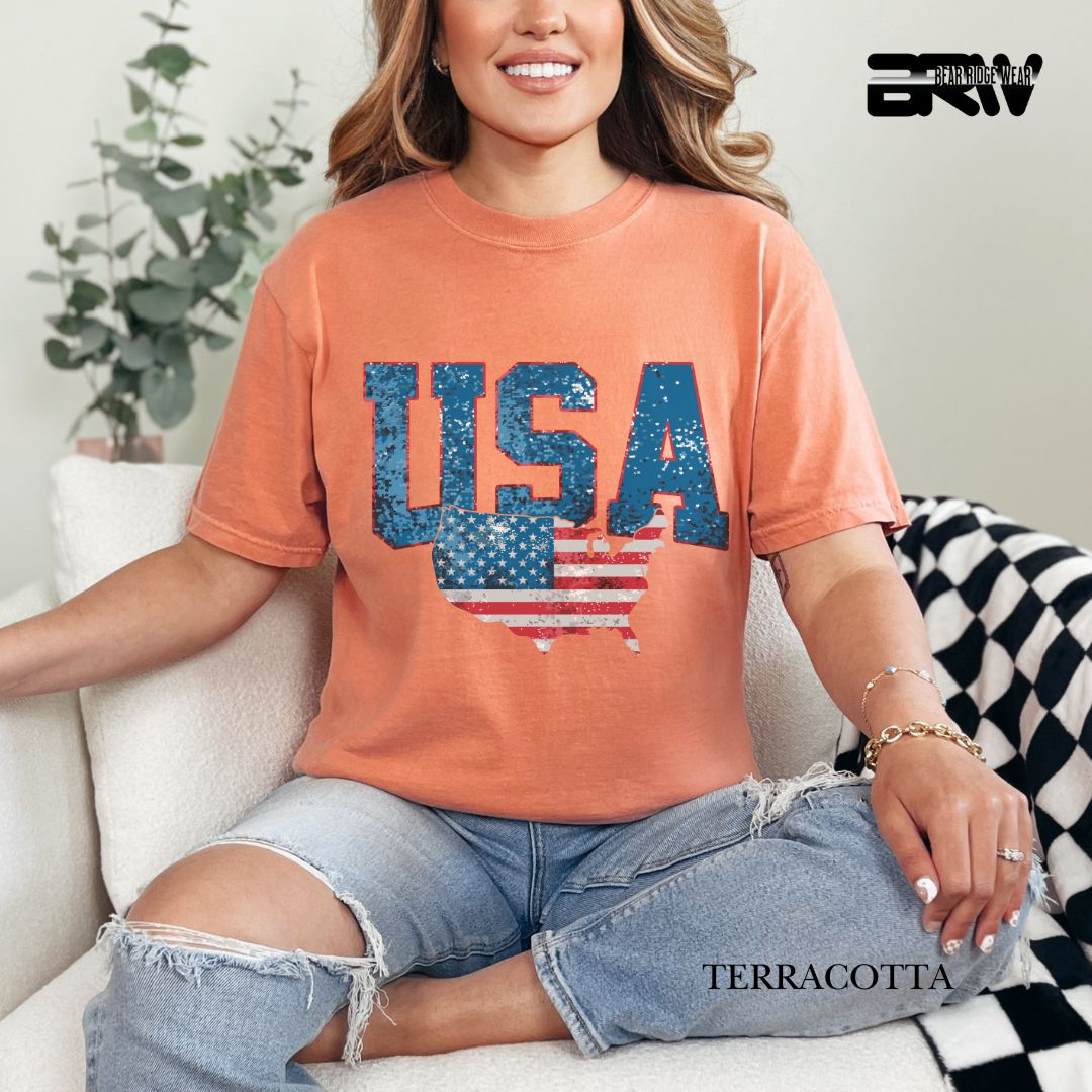 USA With Map- Patriotic Tee
