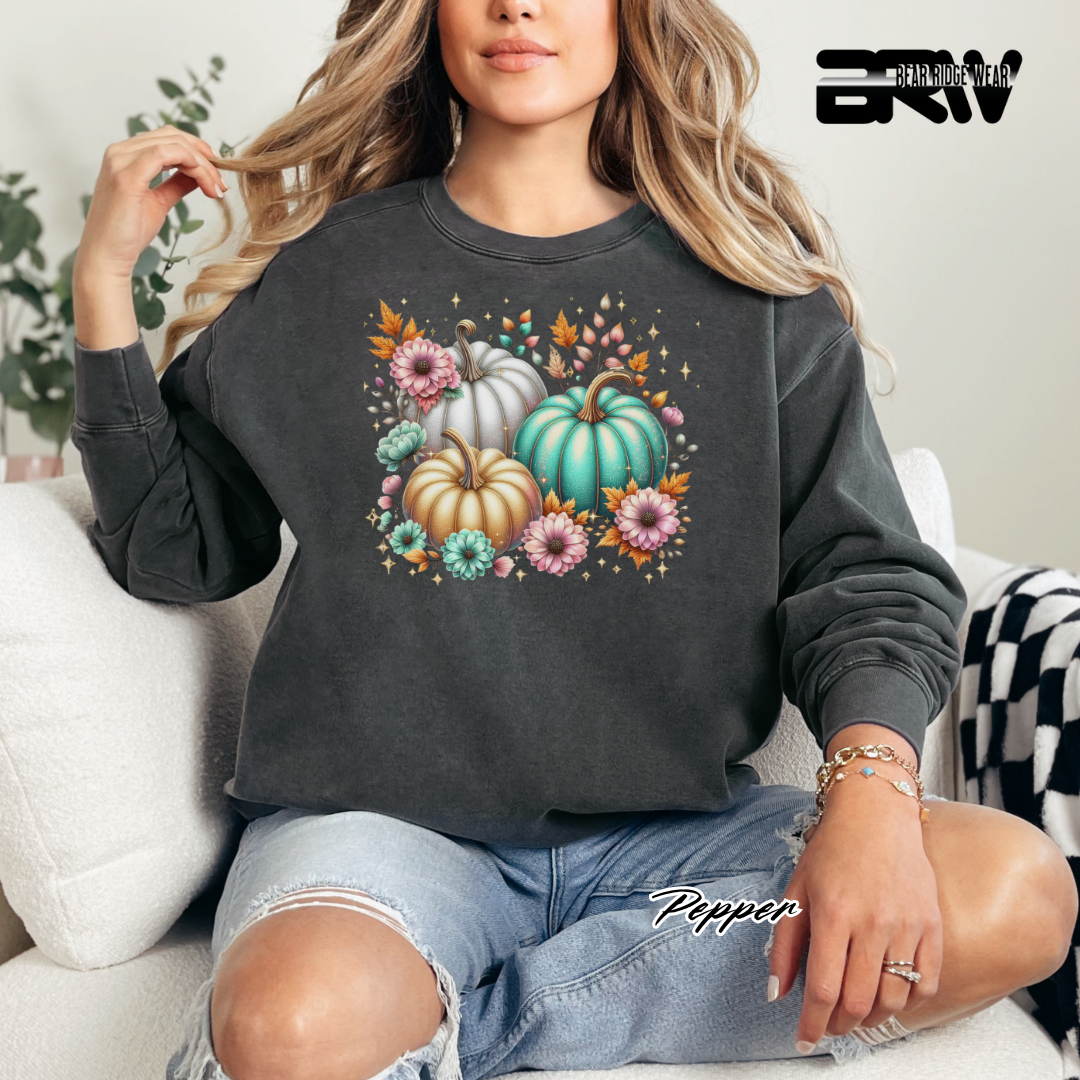 'Floral Shimmering Pumpkin' Fall Long Sleeve Tee