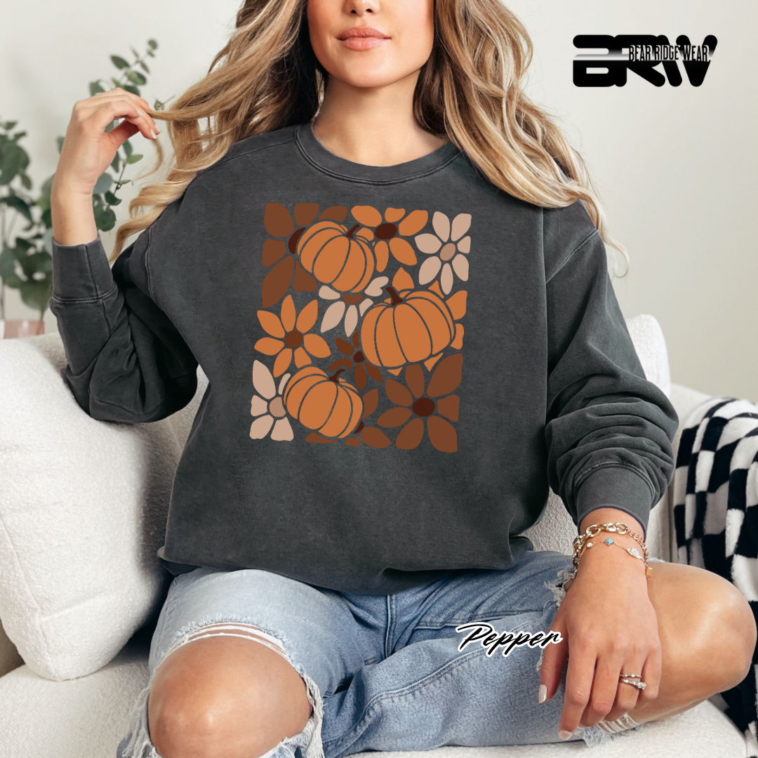 'Boho Floral Pumpkin' Fall Long Sleeve Tee