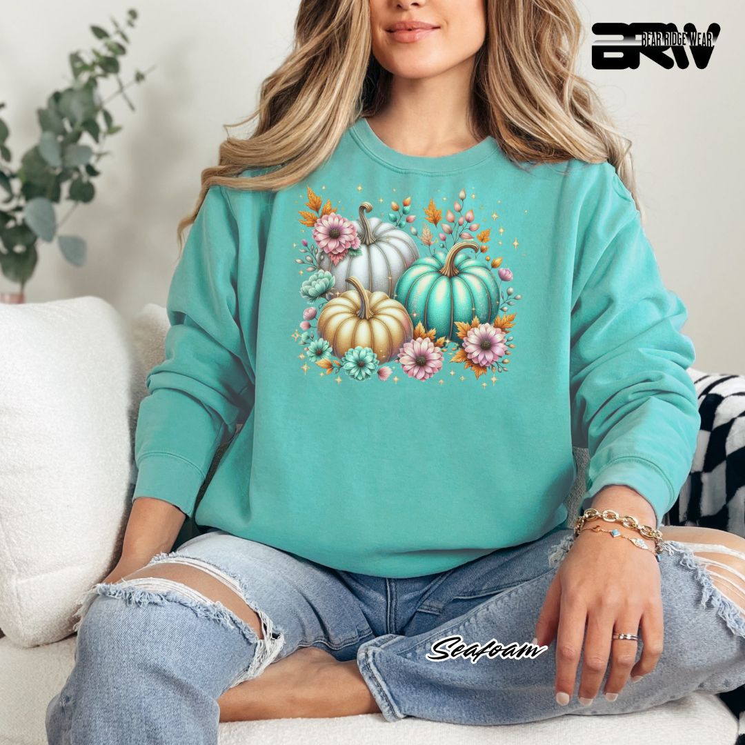 'Floral Shimmering Pumpkin' Fall Long Sleeve Tee