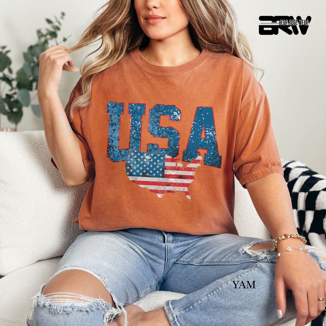 USA With Map- Patriotic Tee