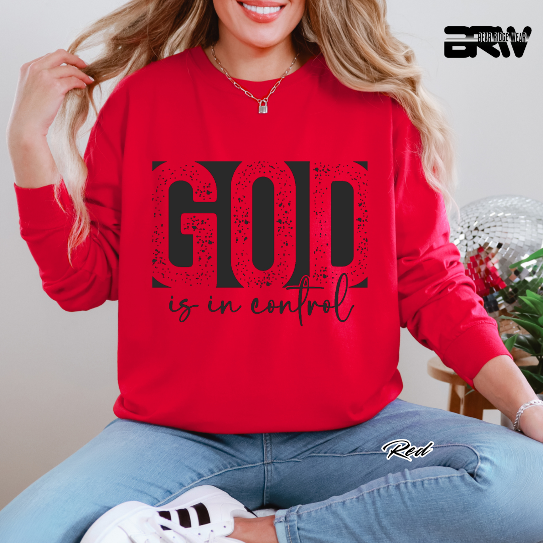 'God Is In Control' Black Faith Long-Sleeve Tee