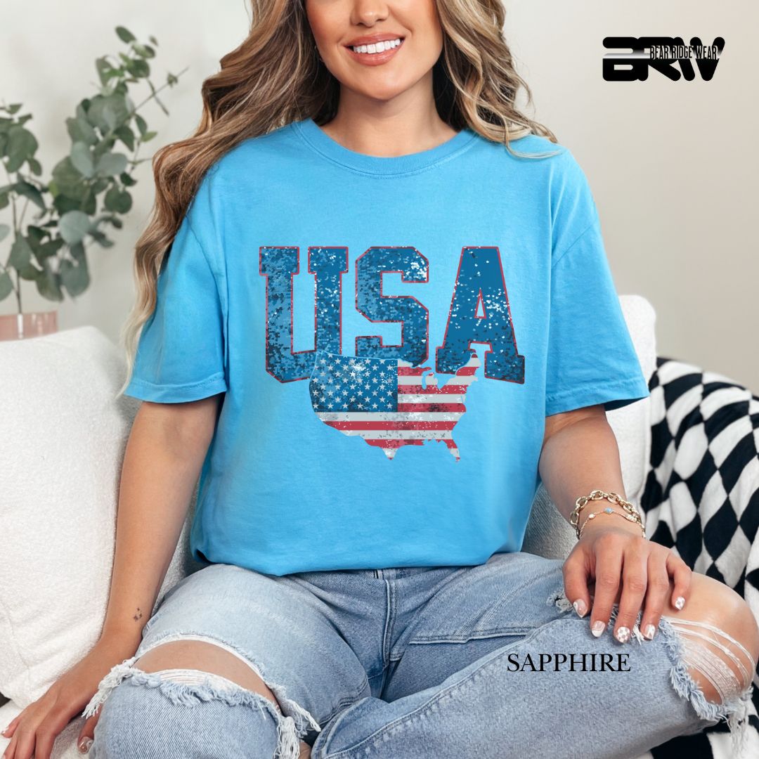 USA With Map- Patriotic Tee