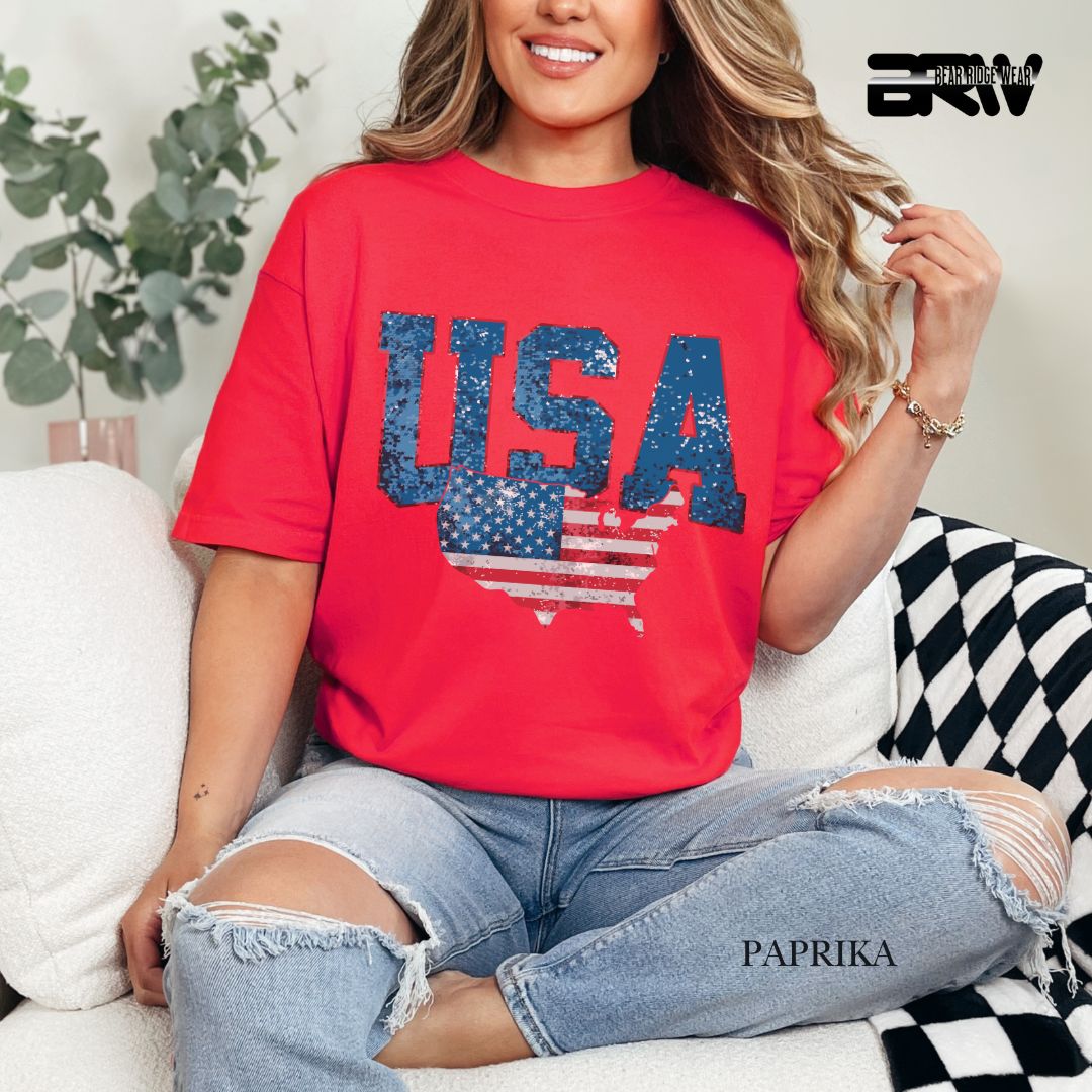 USA With Map- Patriotic Tee
