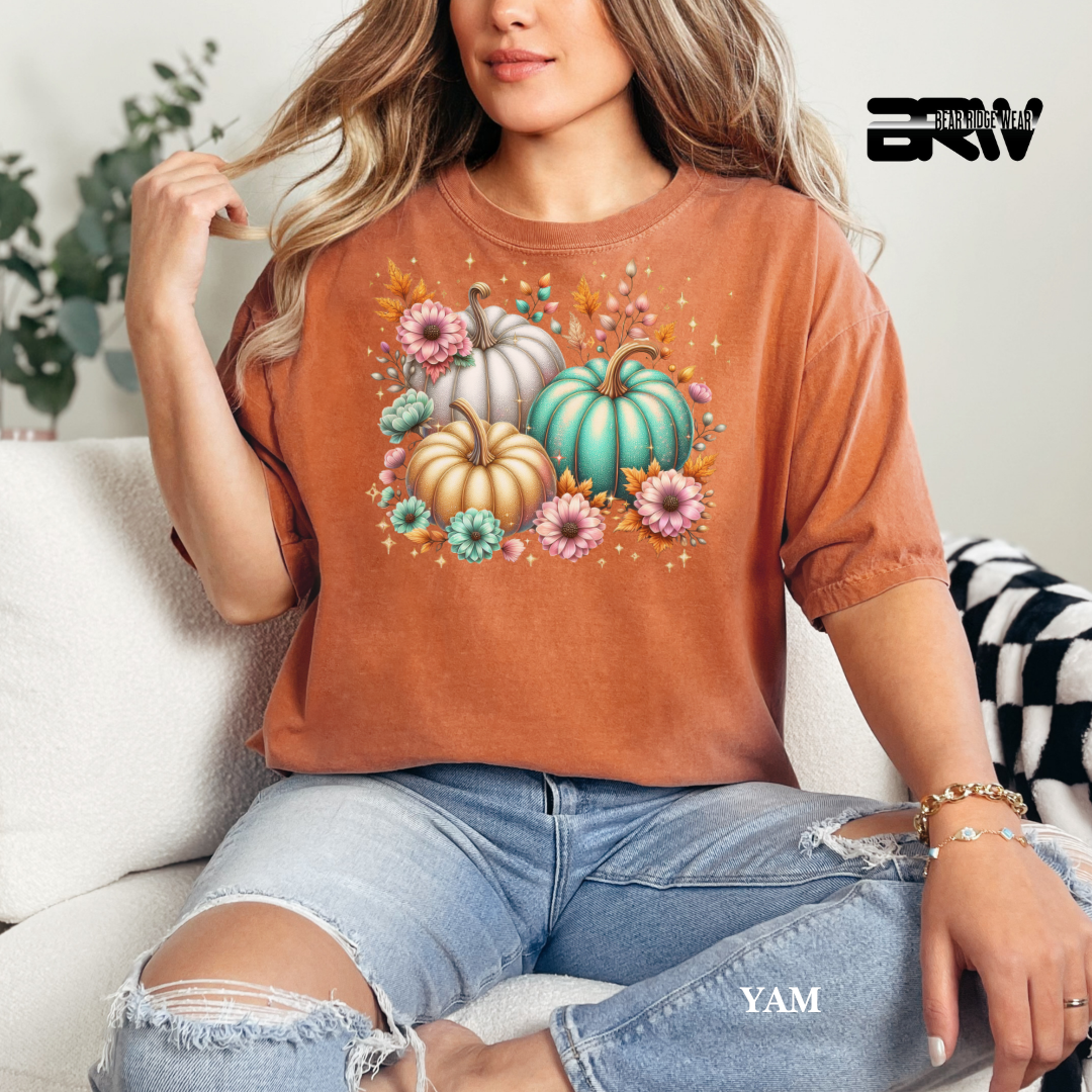 'Floral Shimmering Pumpkin' Fall Tee