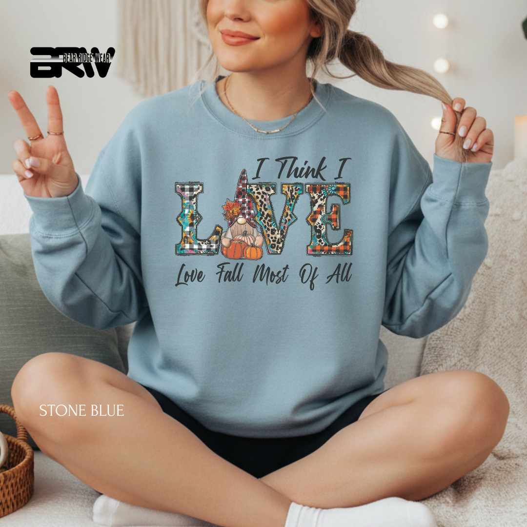 'Love Fall Most Of All-Gnome' Fall Crewneck Sweatshirt