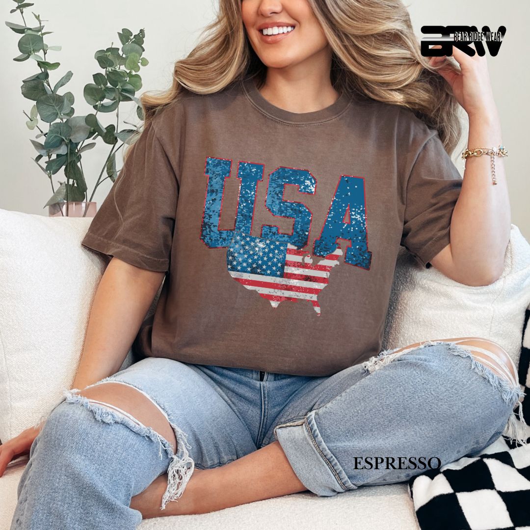 USA With Map- Patriotic Tee