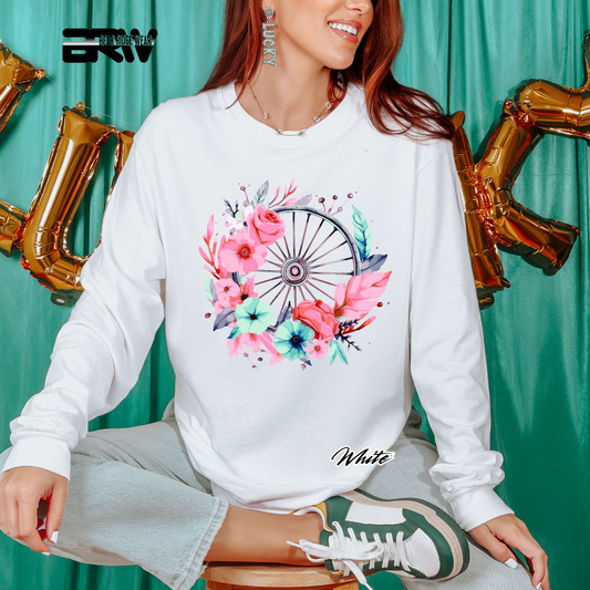 'Flower-Wagon Wheel' Long Sleeve Tee