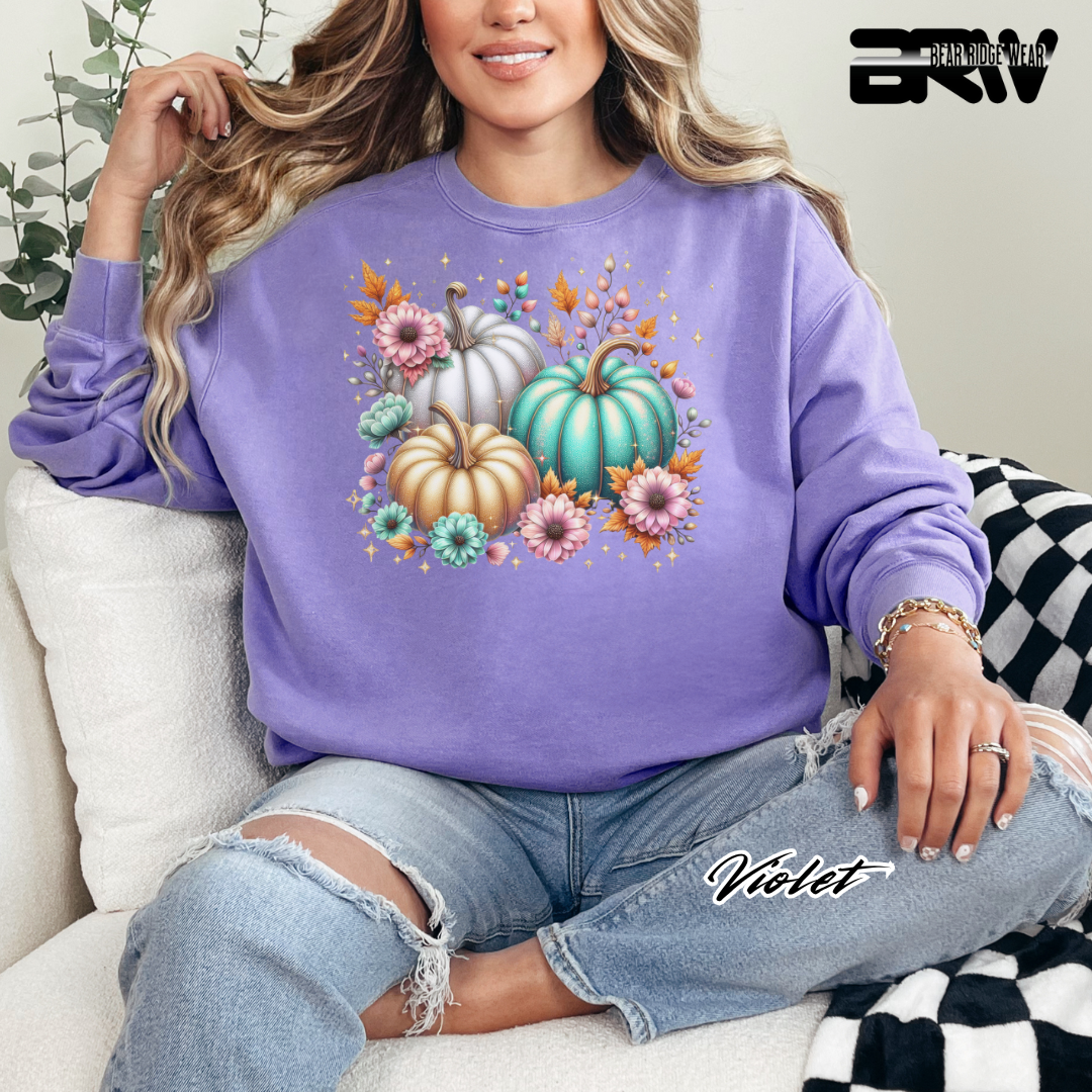'Floral Shimmering Pumpkin' Fall Long Sleeve Tee