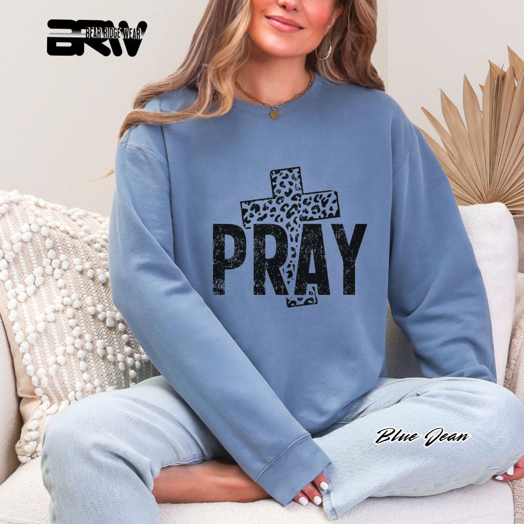 'Pray With Leopard Cross' Faith Long Sleeve Tee