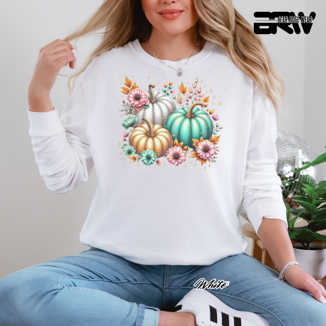 'Floral Shimmering Pumpkin' Fall Long Sleeve Tee