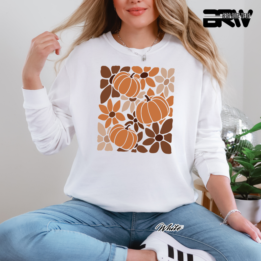 'Boho Floral Pumpkin' Fall Long Sleeve Tee