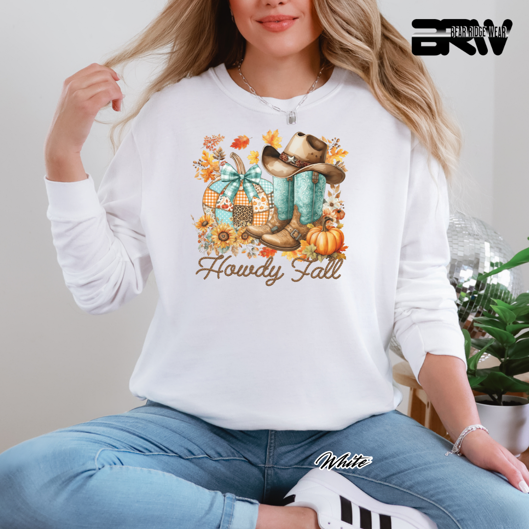 'Howdy Fall-Patchwork' Fall Long Sleeve Tee