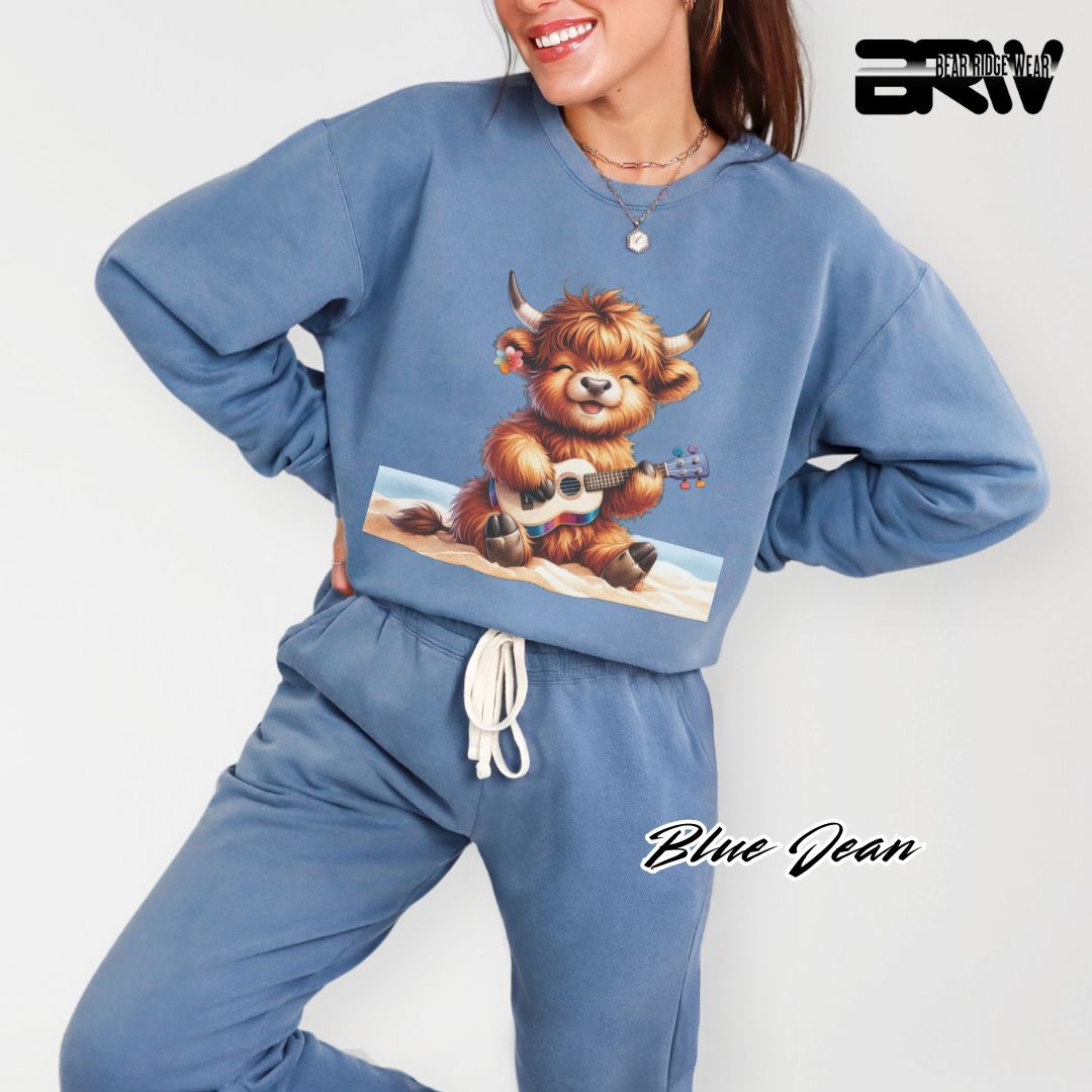 'Highland Cow-Beach-Guitar' Summer Long Sleeve Tee